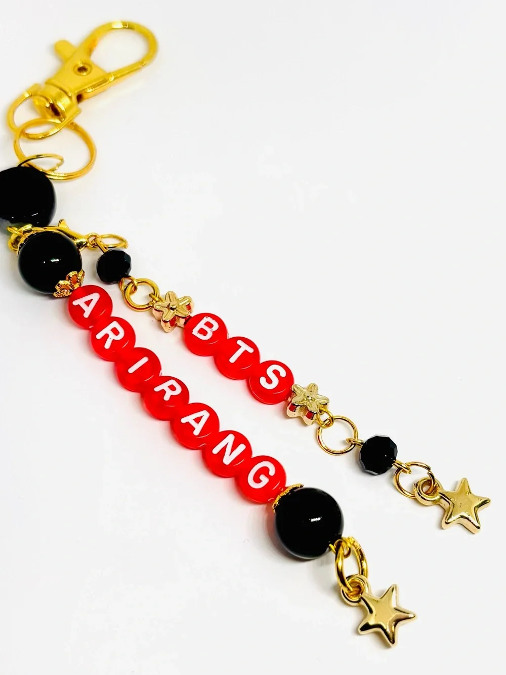 BTS ARIRANG RED GOLD BLACK BEADED KEYCHAIN